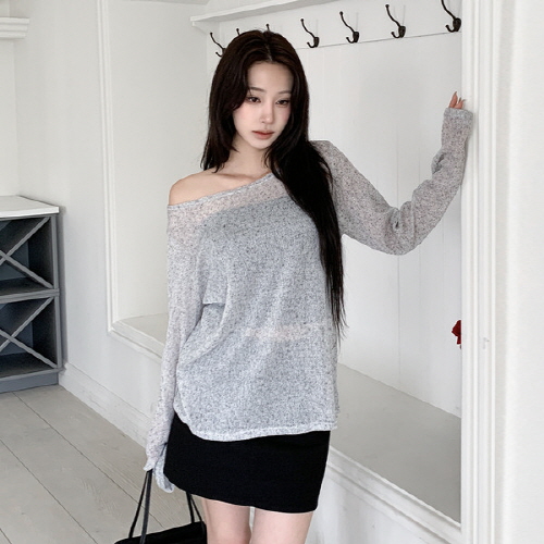 레누민 린넨 썸머 루즈핏 시스루 긴팔 니트