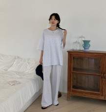도세라 라운드넥 무지 박스티 밴딩 일자핏 팬츠 세트