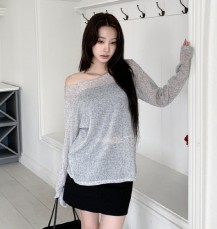 레누민 린넨 썸머 루즈핏 시스루 긴팔 니트