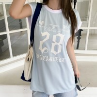 루미드 프린팅 매쉬 루즈핏 롱 나시 티셔츠