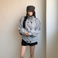 싱후뉴 하이넥 더블 버튼 오버핏 플리스 숏 자켓