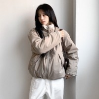 디더인 넥 버클 퍼 리버시블 숏 패딩 점퍼
