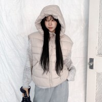 두소링 하이넥 후드 웰론 패딩 조끼